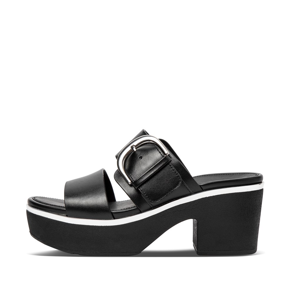 Fitflop Womens Platforms - Pilar Mixed-metallics Leather Slide - Black - 759-ZBMAXS